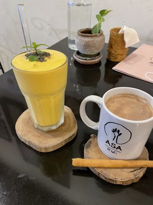 Mango lassi and hot masala chai  at Asa Vegan Kitchen and Studio in Chiang Mai