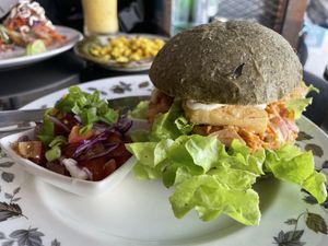 Jackfruit and spinach burger   at Asa Vegan Kitchen and Studio in Chiang Mai