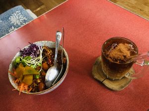 BBQ Mushroom Bowl & Pistachio Latte at Asa Vegan Kitchen and Studio in Chiang Mai