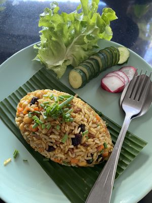 pineapple fried rice (quite small for the price) was very yummy!  at Asa Vegan Kitchen and Studio in Chiang Mai