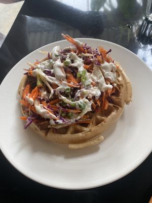 Waffle pulled pork  at Asa Vegan Kitchen and Studio in Chiang Mai