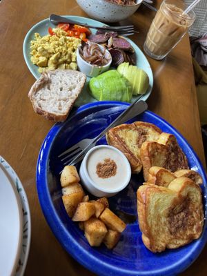 French toast with apple and full breakfast   at Asa Vegan Kitchen and Studio in Chiang Mai
