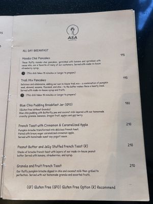 Menu  at Asa Vegan Kitchen and Studio in Chiang Mai