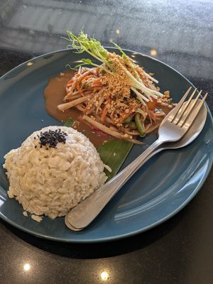 Som Tum and Coconut Rice at Asa Vegan Kitchen and Studio in Chiang Mai