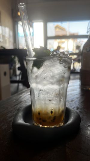 Koso Fermented passionfruit fizzy drink  at Asa Vegan Kitchen and Studio in Chiang Mai