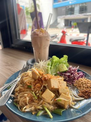 Tofu pad Thai with plum sauce  at Asa Vegan Kitchen and Studio in Chiang Mai