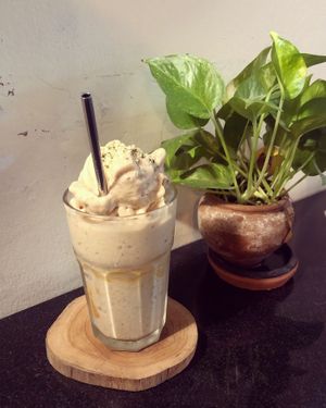 PB, almond milk, frozen banana and hemp seeds smoothie  at Asa Vegan Kitchen and Studio in Chiang Mai