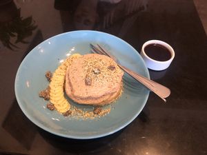 Beautiful pancakes full of healthy seeds  at Asa Vegan Kitchen and Studio in Chiang Mai