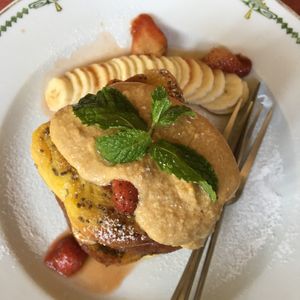 Creamy thick peanut butter, and soft, fluffy, sticky sweet brioche bread  at Asa Vegan Kitchen and Studio in Chiang Mai