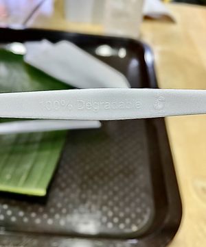 “Plastic” is made of corn (100% degradable)  at Munchies Tha Phae Gate in Chiang Mai