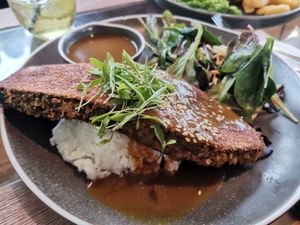 Vegan Aubergine Katsu at Rise in Bridport