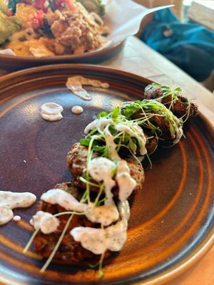 Courgette fritters  at Rise in Bridport