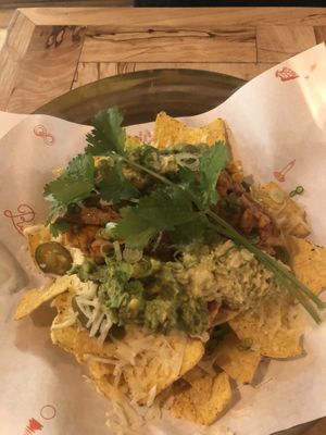 Vegan nachos with refried beans at Rise in Bridport