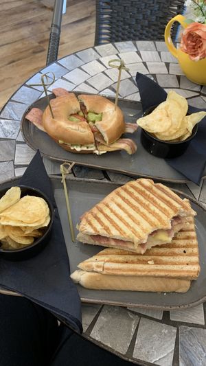 Vg ham & cheese toastie // avocado, vg bacon, tomato & mayo bagel   at The Apple Orchard in High Wycombe