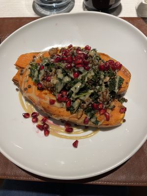 Grilled sweet potato with kale, walnuts, lentils, etc.  at Hard Rock Hotel in Davos