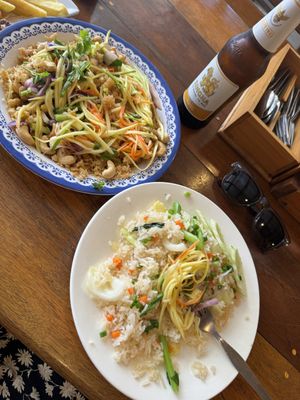 Tofu mashed mango salad and a fried rice. Huge, fresh and flavoursome dishes  at Mangrove in Krabi