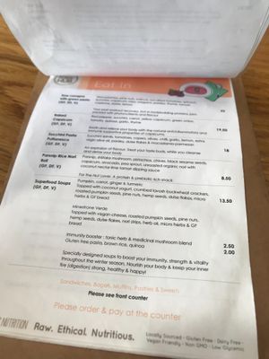 Menu November 2018 at The Raw Hub in Mosman