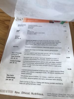 Menu 2018 at The Raw Hub in Mosman