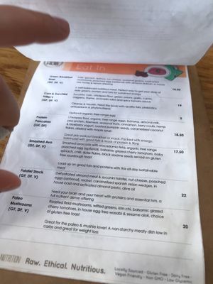 Menu November 2018 at The Raw Hub in Mosman