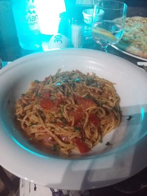 Asian-inspired dish, not a good match with the spaghetti. at Tate Cafe Bar in Vittoriosa