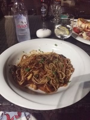 Spaghetti with garlic sauce. at Tate Cafe Bar in Vittoriosa