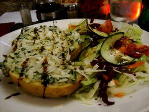 jacket potatoes with creamy spinach at Tate Cafe Bar in Vittoriosa