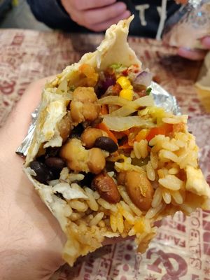 a veggie burrito with everything vegan on at Tortilla in Bristol