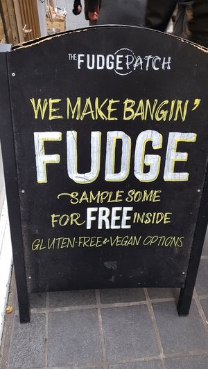 Sign board at The Fudge Patch in South East London