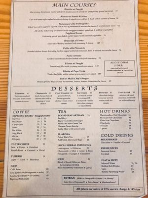 Menu back page at Eish & Malh in Cairo