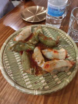 Gyozas de verdura (solo los verdes) at 127 Taipei Bar in Madrid