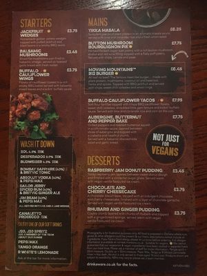 Menu at 10/11/18 at Hilton Brook in Derby