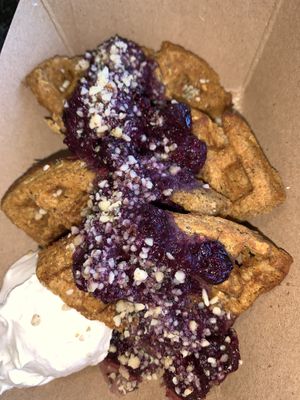 Waffles! Made with sweet potato! Bomb! at Plantz Cafe in Dracut