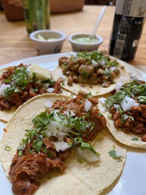 4 different tacos (pastor, chorizo, chicharron and carnitas)  at Gold Taco - Roma Norte in Mexico City