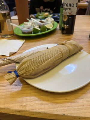 Tamales with courgette flowers  at Gold Taco - Roma Norte in Mexico City