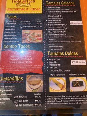 Menu 1/2  at Gold Taco - Roma Norte in Mexico City