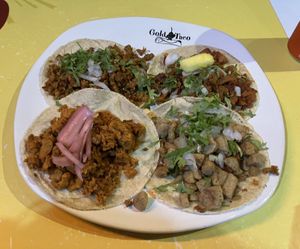 Carnitas, chorizo, al pastor, axiote. No cheesee  at Gold Taco - Roma Norte in Mexico City
