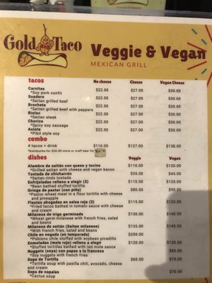 Menu 1 at Gold Taco - Roma Norte in Mexico City