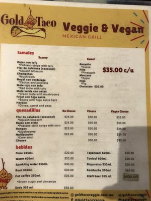 Menu 2 at Gold Taco - Roma Norte in Mexico City