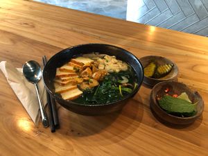 ‘Voodle’ soup - chilis on the side, so I could choose the spice level.  at Tribe Organic - Solana Center in Beijing