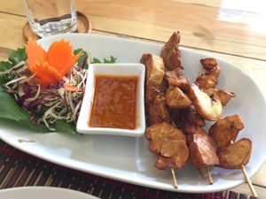 Fried mushroom satay sticks at Taste from Heaven in Chiang Mai