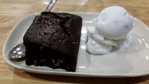 Vegan brownie with vegan coconut ice cream!  at Taste from Heaven in Chiang Mai