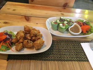 Spicy cauliflower bites and the fresh spring rolls!  at Taste from Heaven in Chiang Mai