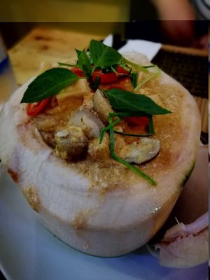 Steam Tofu Curry in coconut shell at Taste from Heaven in Chiang Mai