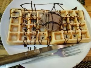 Waffles and chocolate ice cream at Taste from Heaven in Chiang Mai