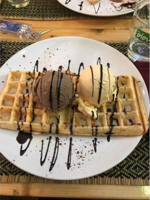 Vegan chocolate and vanilla ice cream waffle  at Taste from Heaven in Chiang Mai