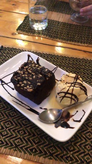 Vegan brownie with vanilla ice cream at Taste from Heaven in Chiang Mai