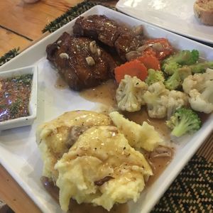 Vegan chicken steak plate  at Taste from Heaven in Chiang Mai