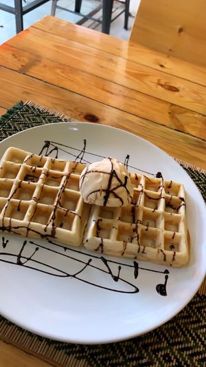 Vegan Waffle. Pretty yummy, tad undercooked. Amazing ice cream  at Taste from Heaven in Chiang Mai