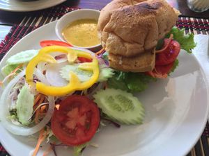 Tofu burger with garden salad, 100 baht at Taste from Heaven in Chiang Mai