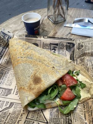 Delicious hummus galette  at Couleur Café in Barcelona